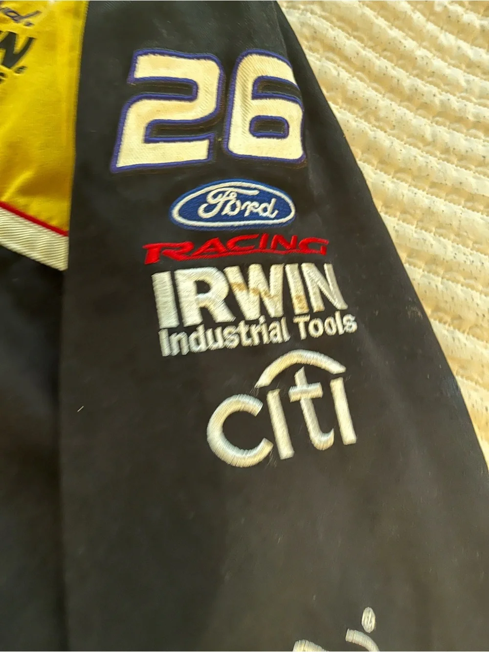 Nascar Crown Royal Black and Yellow Racing Bomber Jacket Jamie McMurray XL